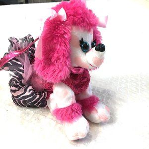 Justice Pink Poodle Plush Purse w/ Hearts & Zebra Skirt